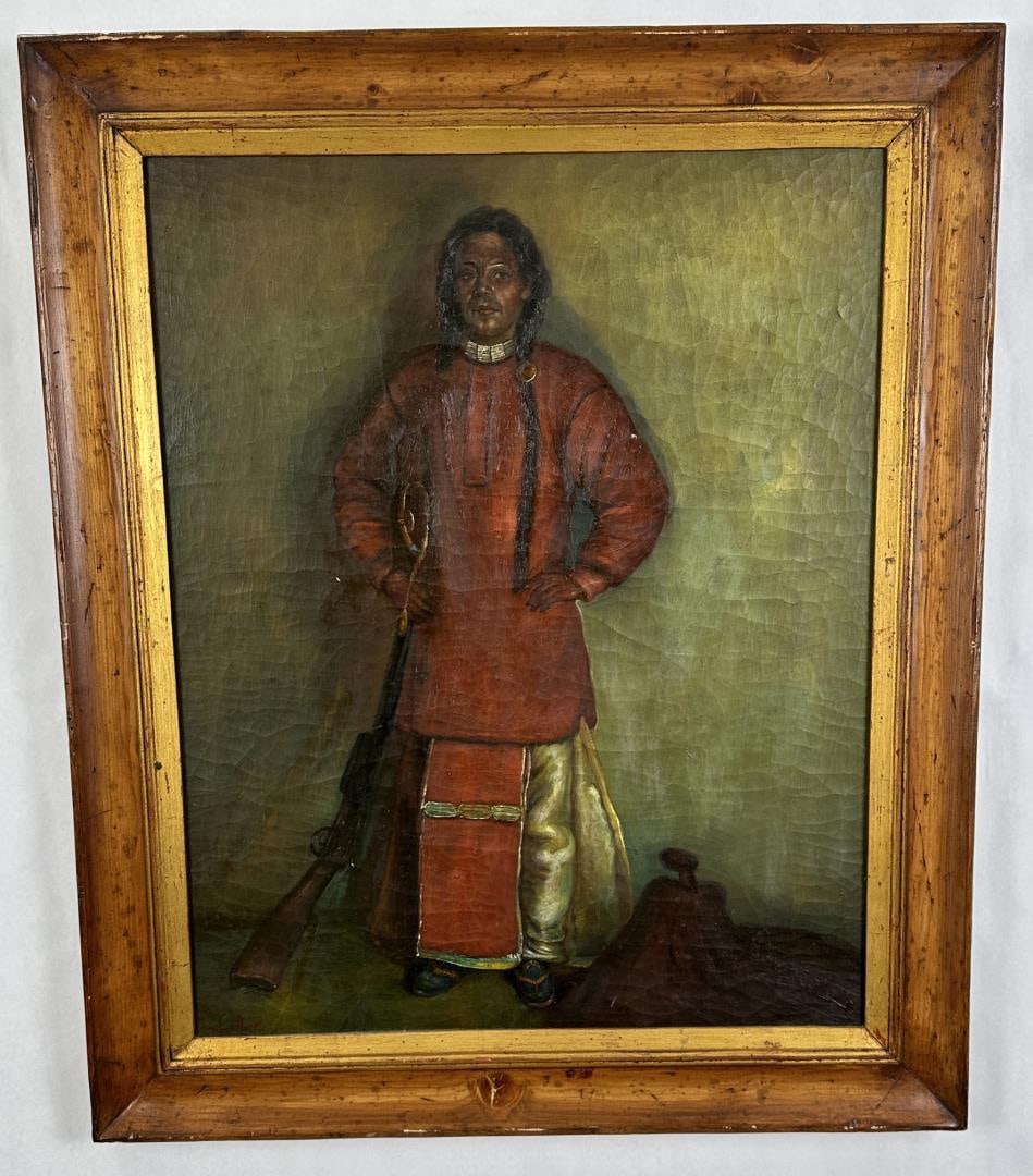 Trevor James Company Indian Hunter of Taos: 24" by 30" framed.