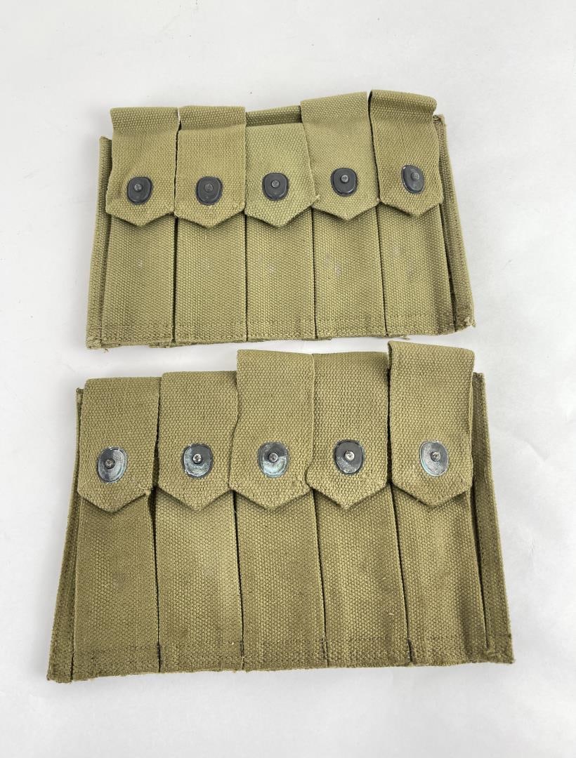 Lot of 2 WW2 Thompson 5 Cell Magazine Pouches: Sterile, No Markings