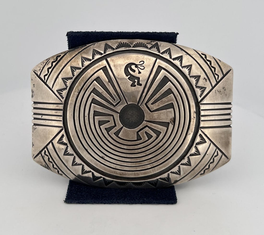 Hopi Indian Sterling Silver Belt Buckle: 3 1/4" by 2 1/2".