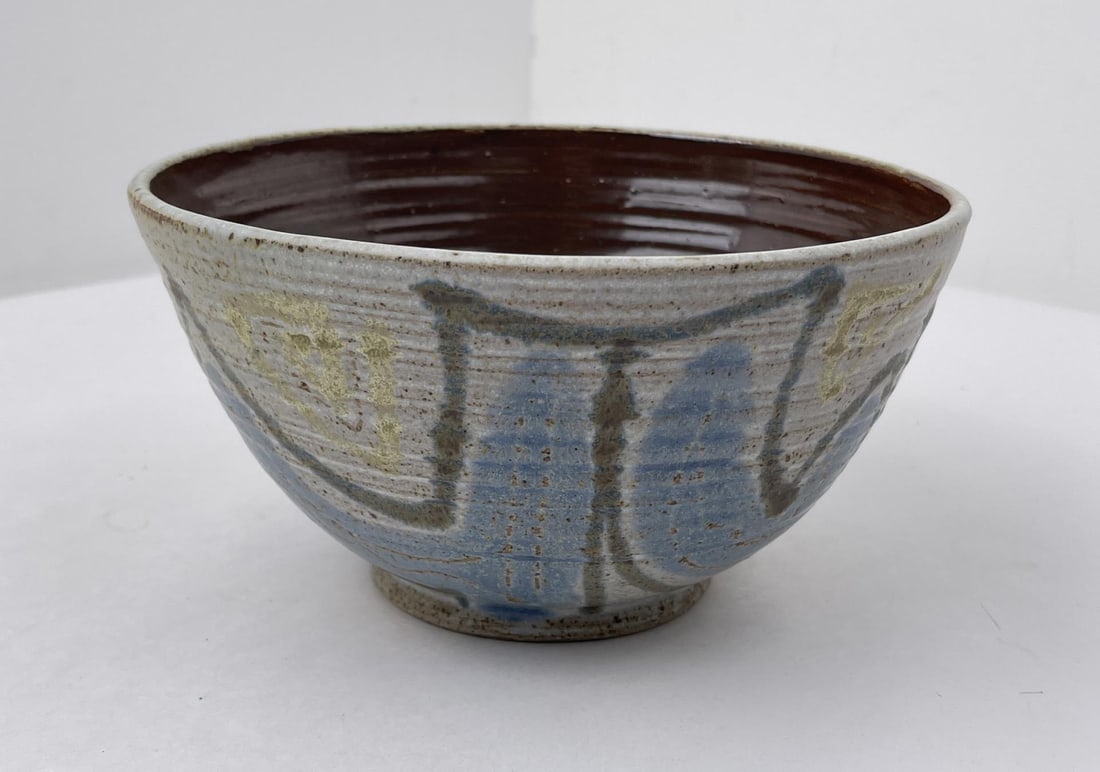 Frances Senska Montana Studio Pottery Bowl: 8" in diameter, 4 1/4" tall Frances Senska (1914 - 2009) was active/lived in Montana. Frances Senska is known for Pottery, ceramics, printmaker.