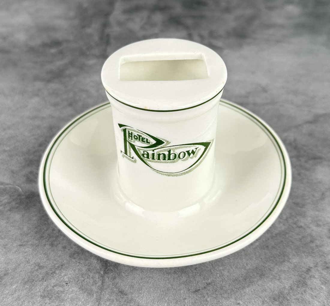 Rainbow Hotel Great Falls Montana Dining China: Match Stand. 5 1/2" diameter, 3 3/8" tall. Architects George Shanley and John Kent designed the 1911 Rainbow Hotel for the Great Falls Townsite Company. The Townsite Company?s board included two of th