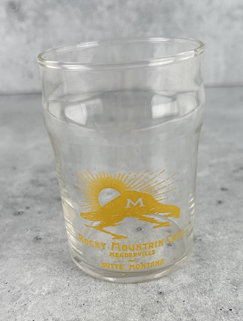 Rocky Mountain Cafe Meaderville Montana Beer Glass: 3 5/8" tall.