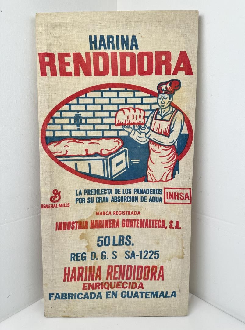 Spanish Guatemalan Flour Sack Wall Hanging: 13 1/2" by 26 1/4".