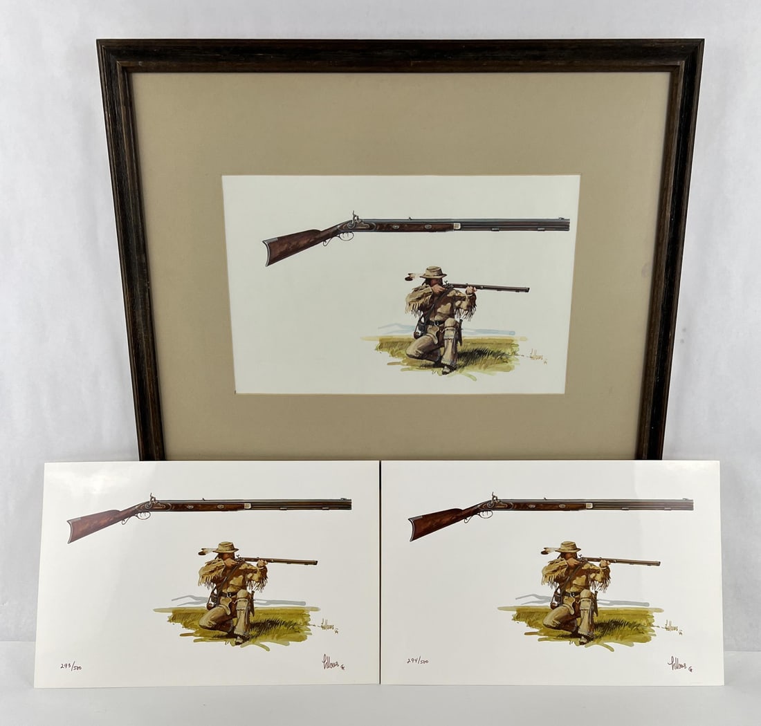 Fred Fellows Montana Frontiersman Watercolor: Published as shown. Comes with two signed and numbered prints. Copyright will pass on to the next owner with the artwork. 10" by 16 3/4" unframed, 21 1/4" by 27 1/4" framed. Fred Fellows (Born 1934) i