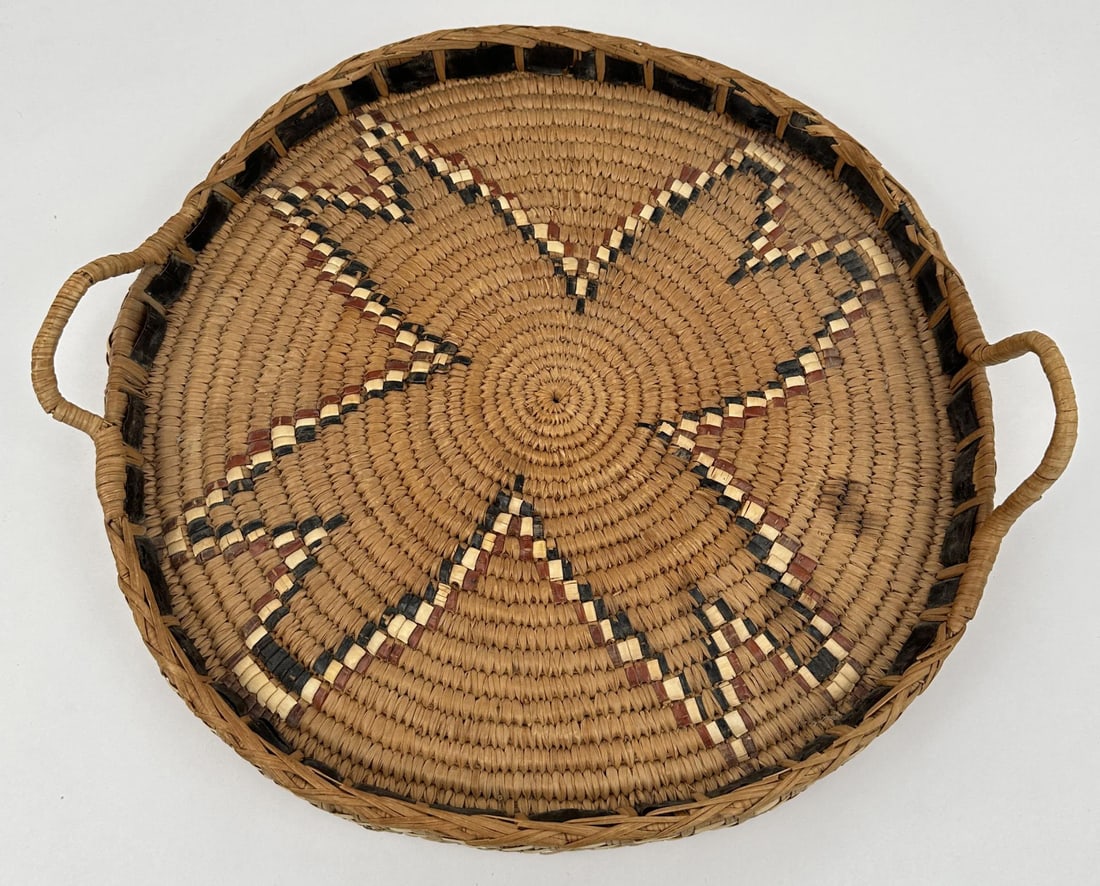Salish Indian Round Handled Basket Tray: Very nice basket tray. 15.75" diameter.
