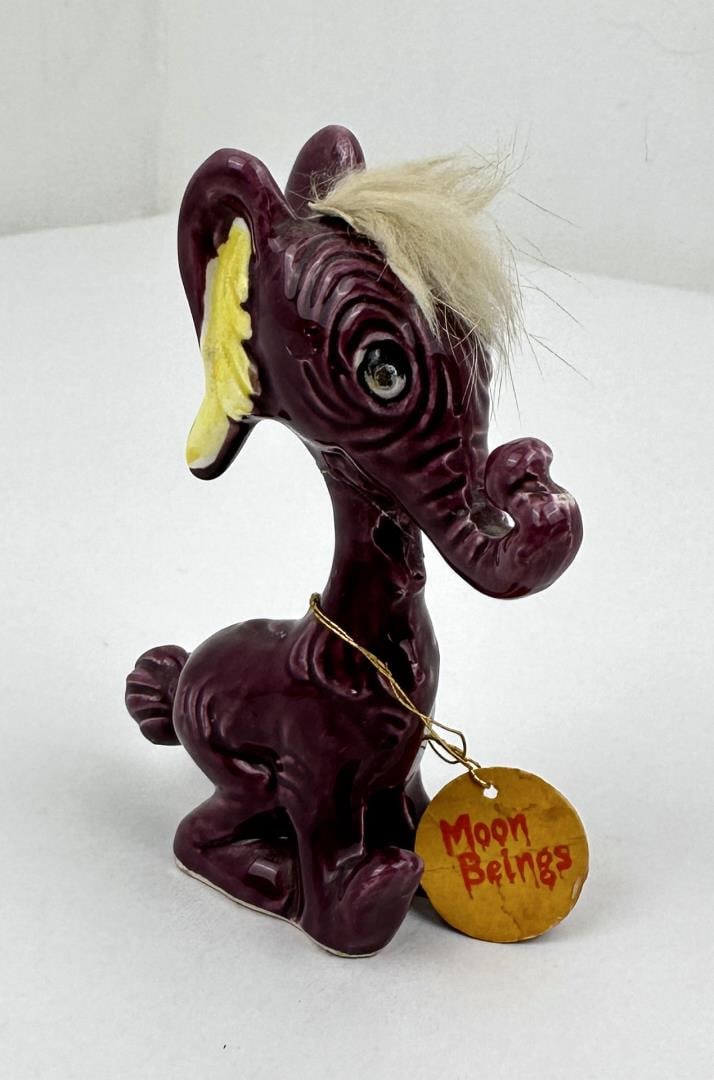 Kreiss Psycho Ceramics Figure Moon Beings: Elephant. 4 1/4" tall. Neck has been snapped and repaired.