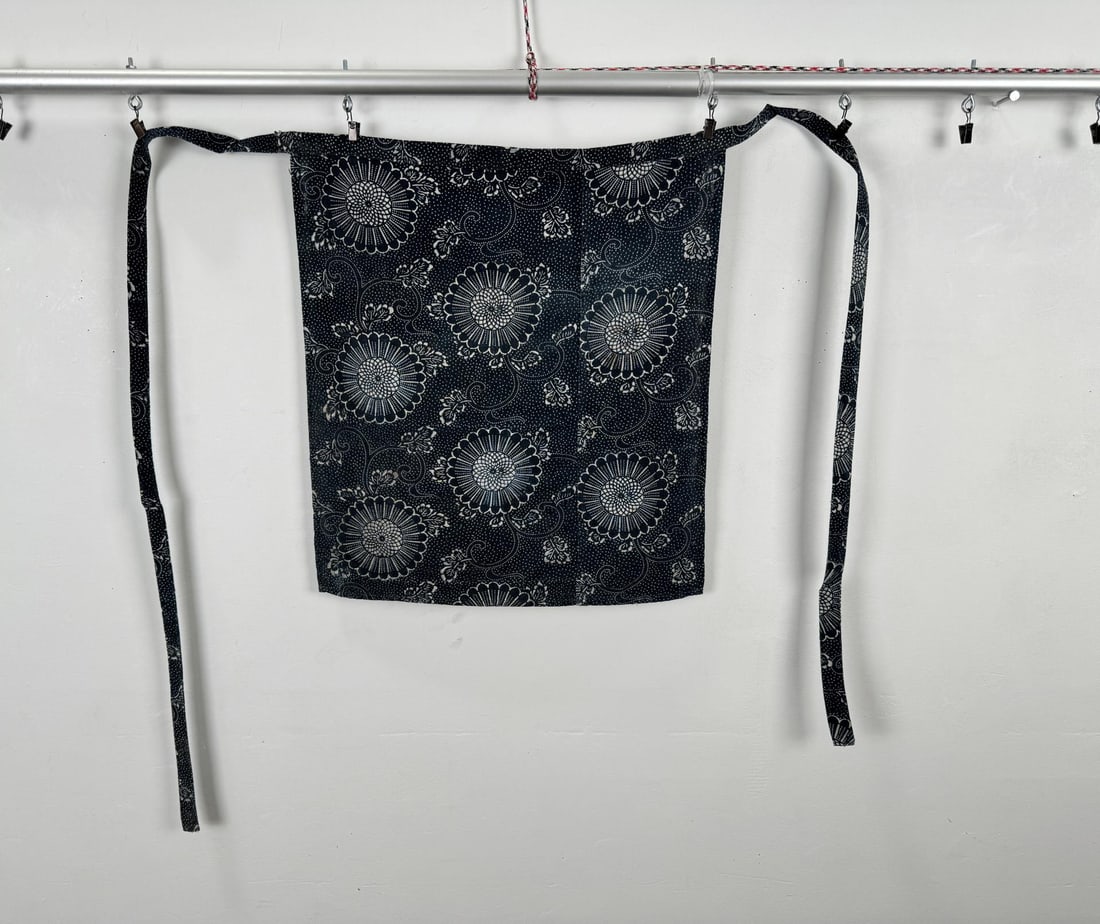 Antique Japanese Indigo Katazome Panel: 20" tall, 89" tip to tip on tie.