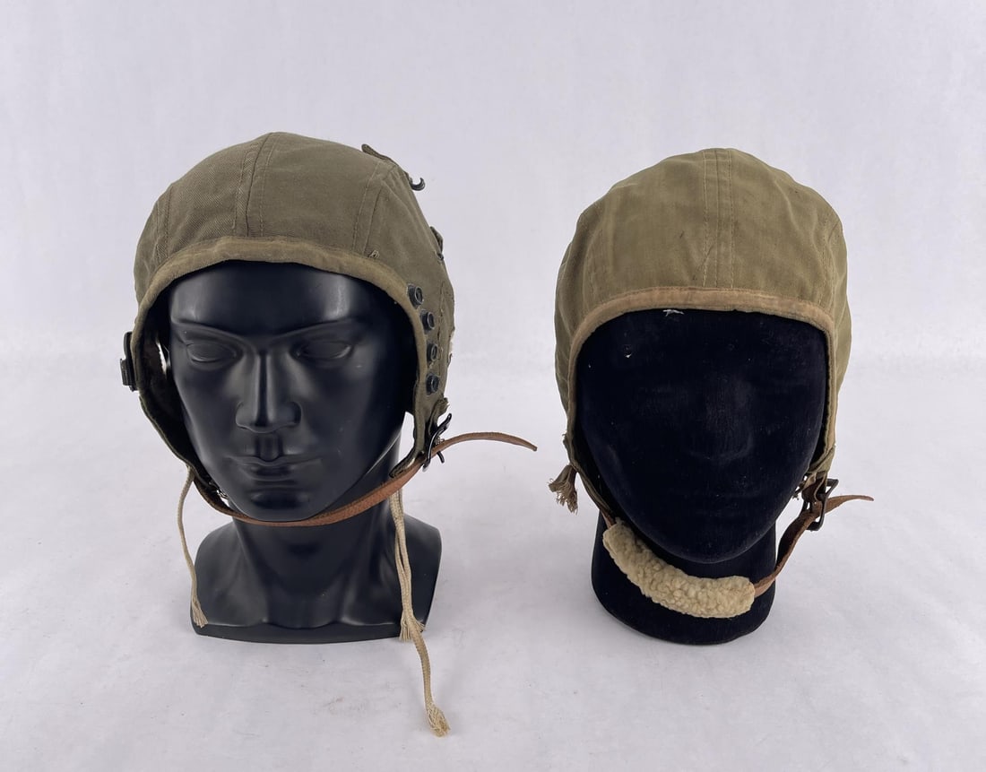 WW2 Army Air Corps Flight Caps Helmets: Nice grouping.