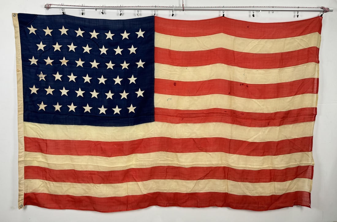 1896 Utah 45 Star US American Flag: Nice large flag. 57" by 88". This flag became the Official United States Flag on July 4, 1896. The 45th star was added for the admission of Utah on January 4, 1896. The flag was in use for twelve year