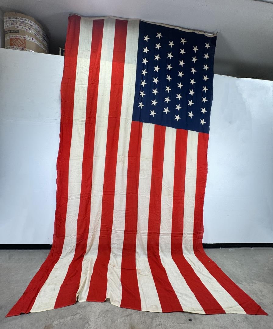 Huge 1896 Utah 45 Star US American Flag: 210" by 117". This flag became the Official United States Flag on July 4, 1896. The 45th star was added for the admission of Utah on January 4, 1896. The flag was in use for twelve years, until 1908, 