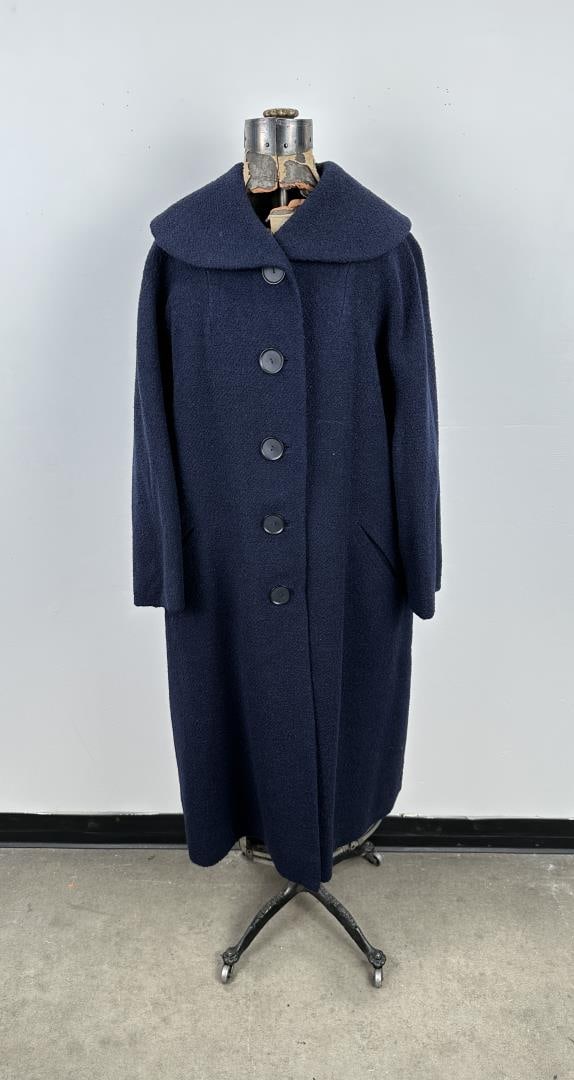 Vintage Wool Cobalt Blue Overcoat: 46" long, 26 1/2" armpit to armpit.