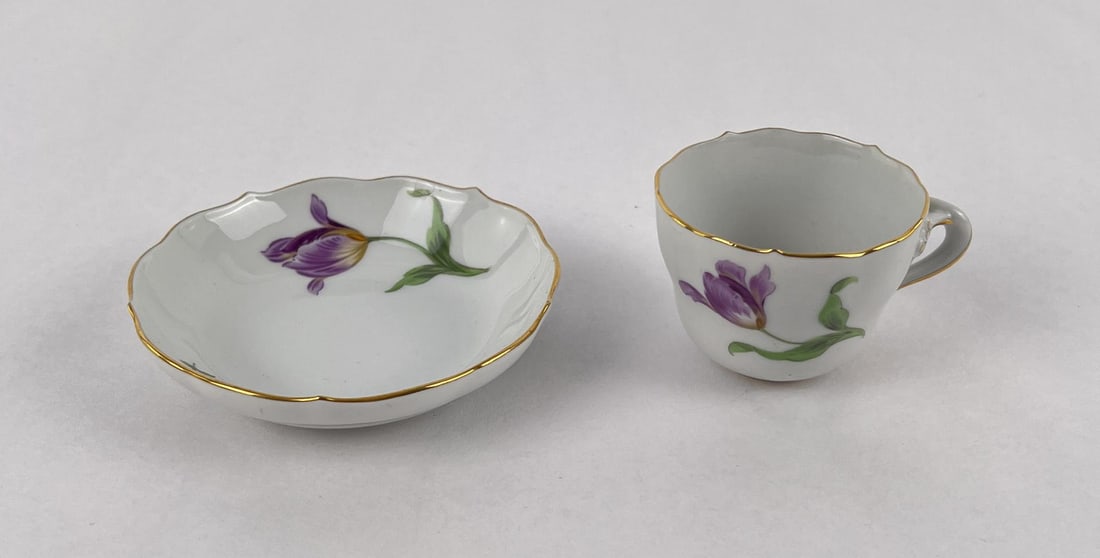 Meissen Porcelain Demitasse Cup and Saucer: Saucer measures 4 1/4" in diameter.