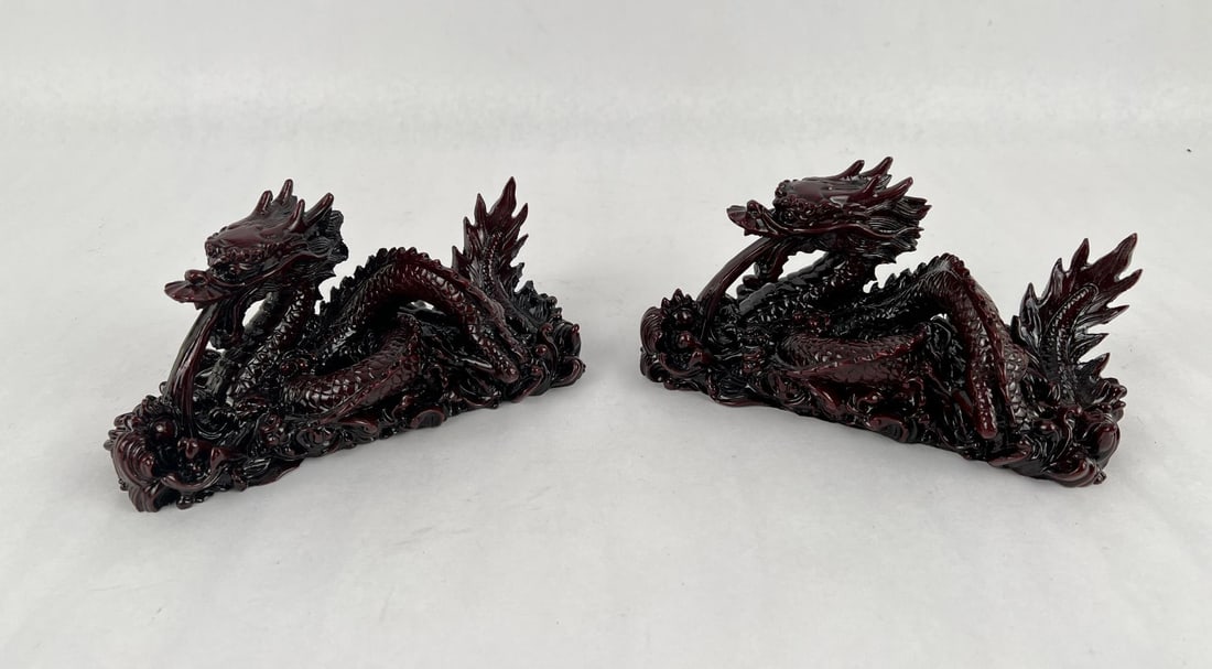 Chinese Resin Dragon Bookends: Nice set. 9 1/2" long, 4 1/2" tall, 4 1/8" wide.