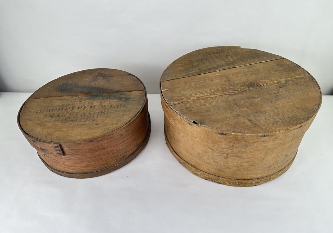 Antique Country Primitive Bent Wood Cheese Boxes: 2 pieces.