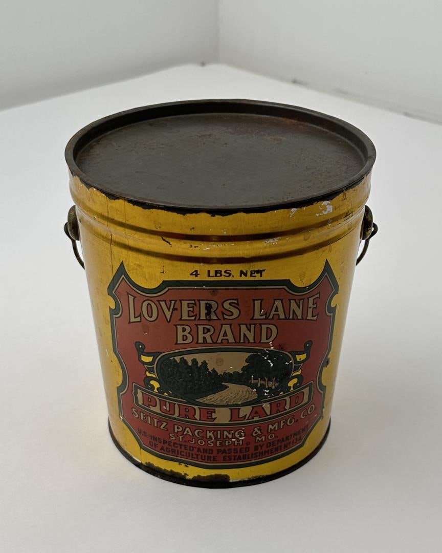 Lovers Lane Brand Lard Tin St Joseph Missouri: 4 pound size