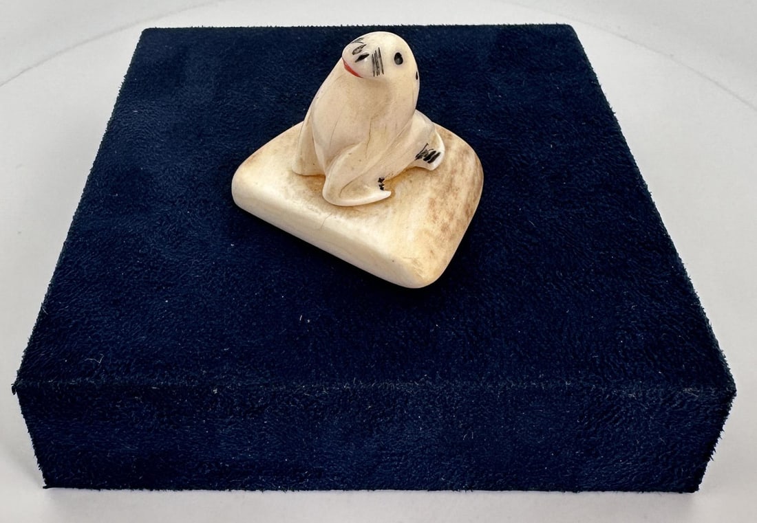 Alaskan Inuit Eskimo Walrus Carving: Carved Walrus Material. 1 1/2" tall, 1 1/2" long.