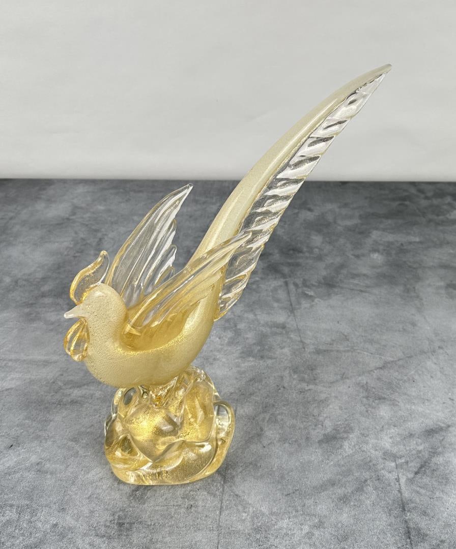 Archimede Seguso Gold Murano Glass Pheasant: 10 3/4" by 10 1/2" by 4".