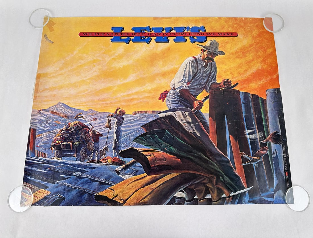 1977 Levi's Denim Blue Jeans Poster: Measures 28" wide by 22" high.