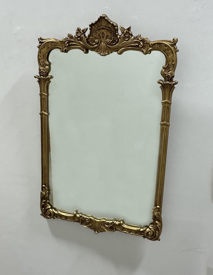 Antique Rococo Style Gilt Frame Mirror: Measures 35 1/2" high by 22" wide. Made by Borin Art Products Cicero Chicago.
