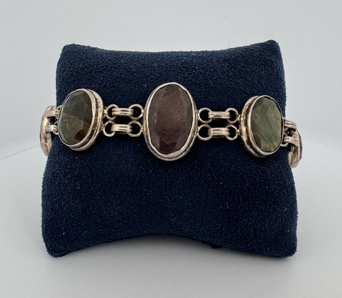 Starborn Sterling Silver Labradorite Bracelet: Also has one amethyst. 8 3/4" long.