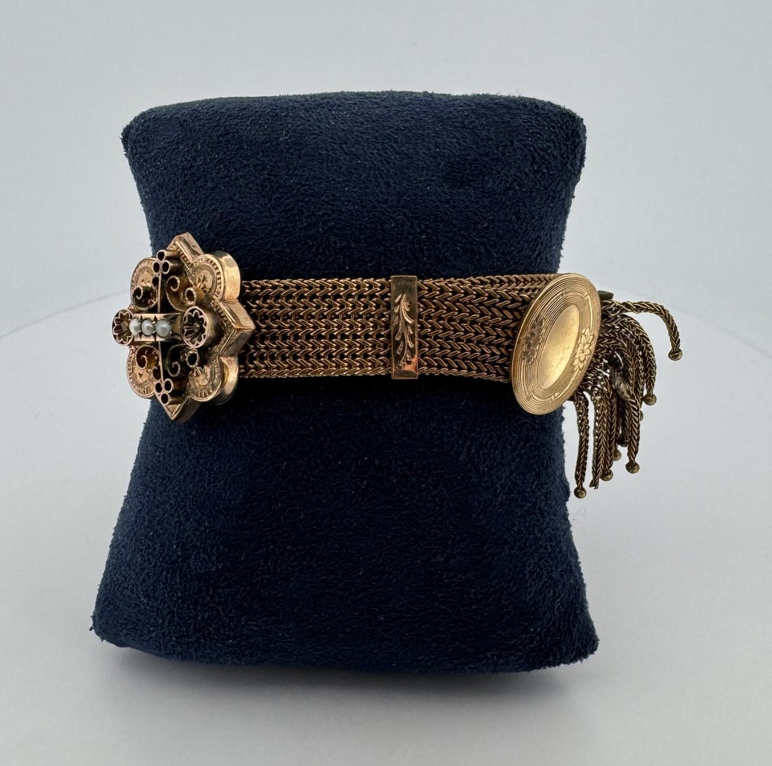 Victorian Gold Filled Mesh Bracelet: 3" outside diameter.