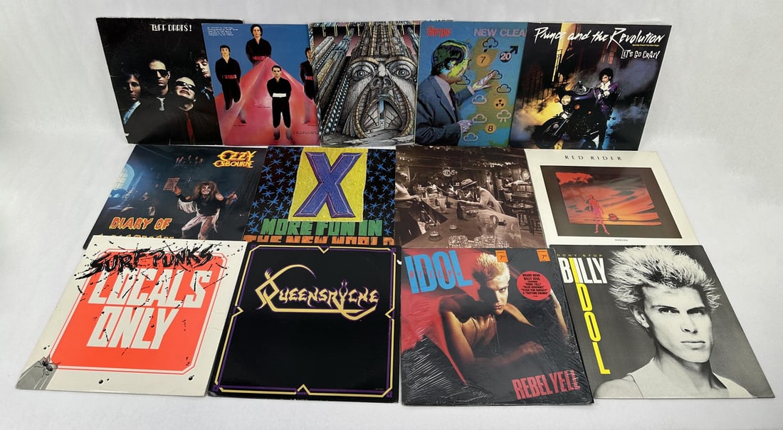 Collection of Vintage Records 33 LP: Prince, The Vapors, Ozzy Osbourne, Surf Punks, Queensryche, Billy Idol.