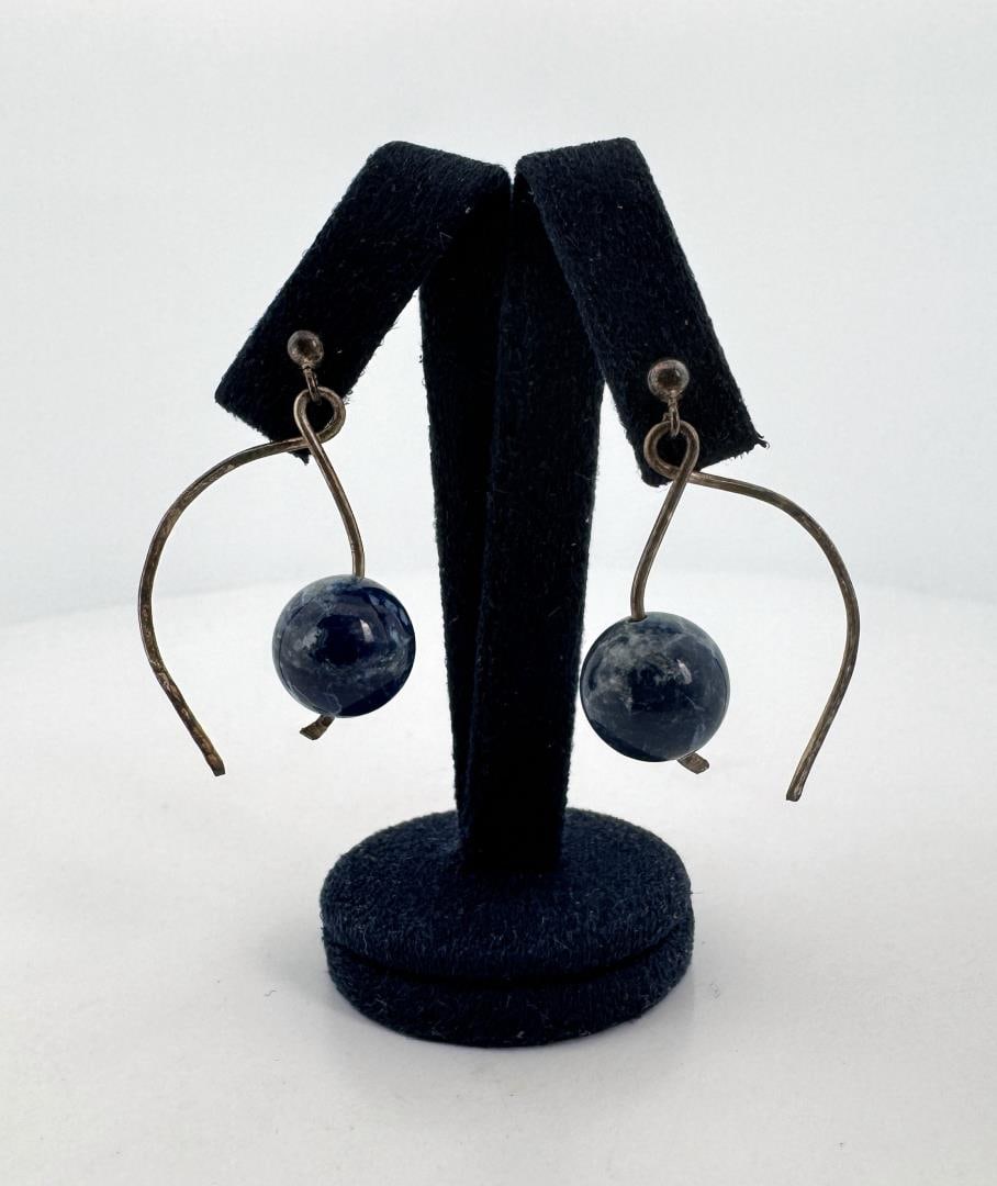 Sterling Silver Sodalite Earrings: 1" long.