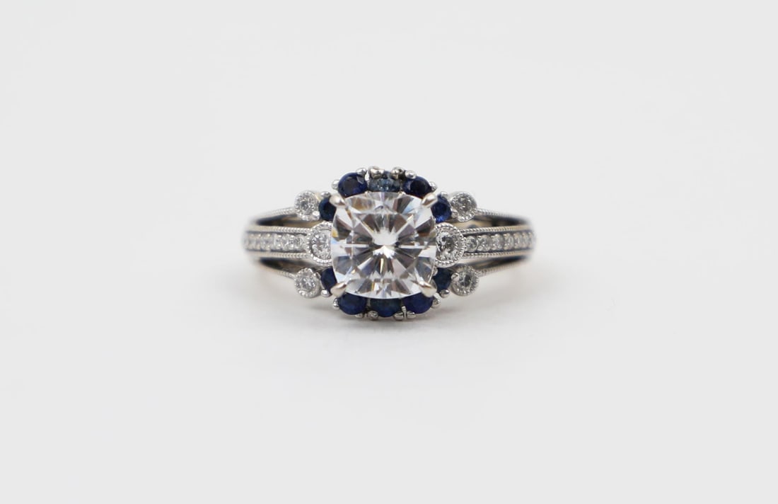 2ct Moissanite Sapphire Diamond 14k Gold Ring: 4.85 Grams. Size 5.