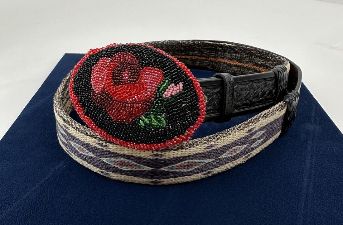 Deer Lodge Prison Montana Horsehair Belt: 40 1/2" long with belt buckle. Blackfoot Indian Made Beaded Belt Buckle.