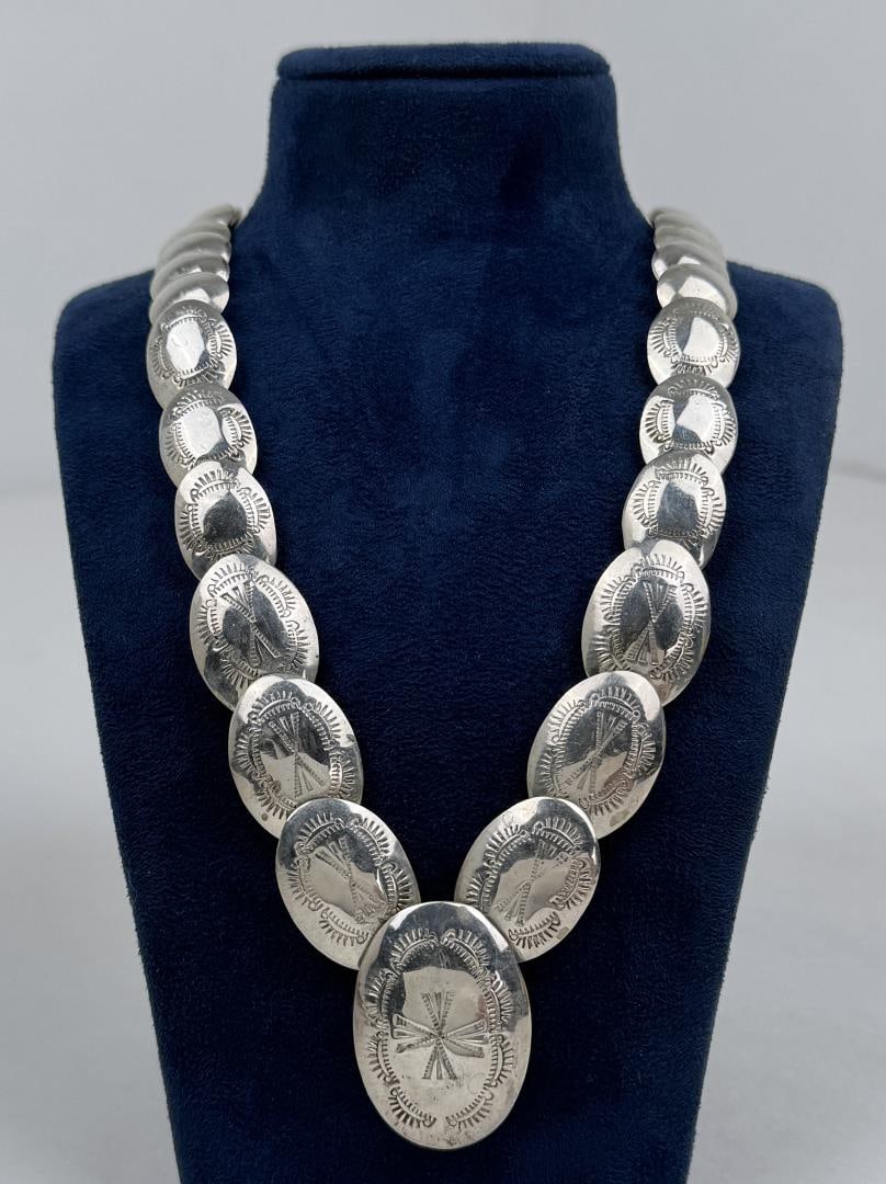 Navajo Sterling Silver Pillow Bench Bead Necklace: 12 1/2" long.