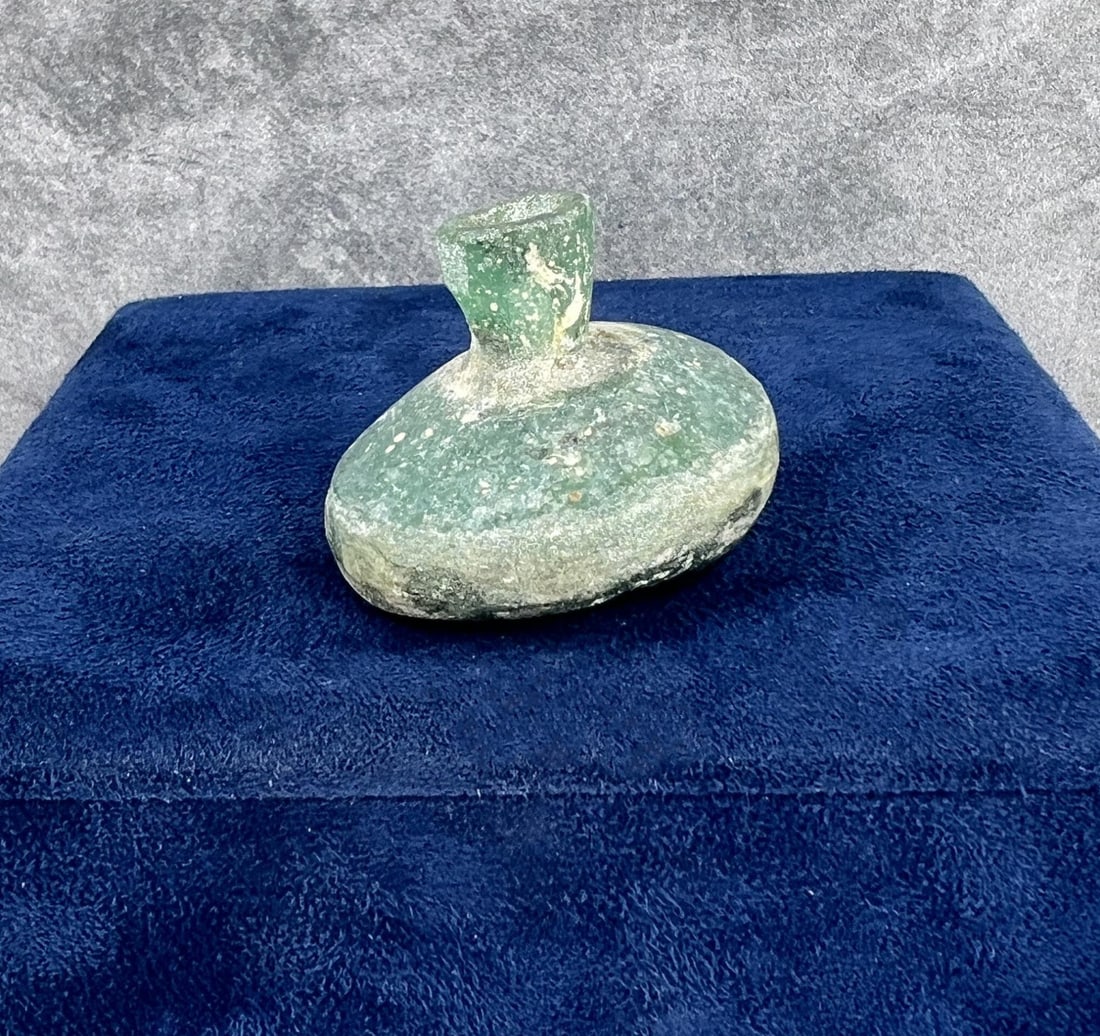 Time of Christ Ancient Roman Bottle: 1 1/4" tall by 1 1/2" in diameter. 40.66 grams
