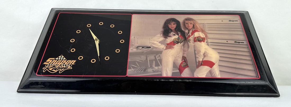 Vintage Snap On Racing Girls Advertising Clock: 11" by 23". Not working.