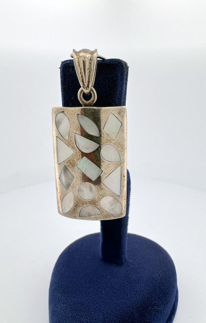 Sterling Silver Abalone Necklace Pendant: 1 3/4" by 3/4"