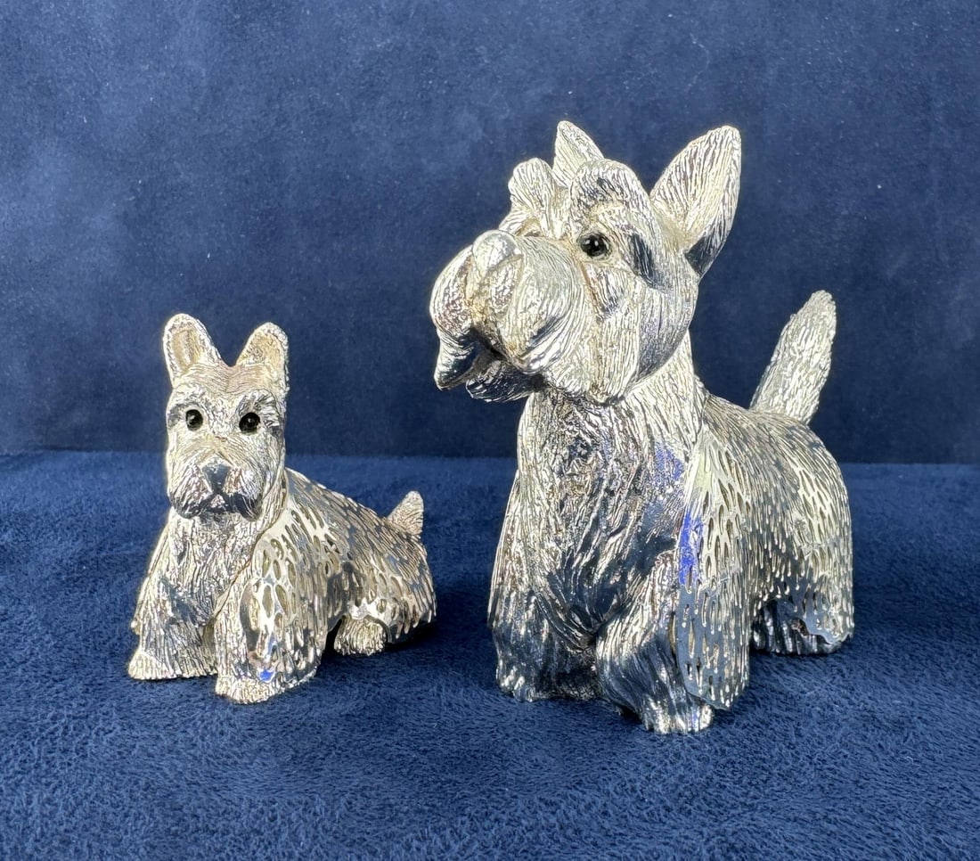 Christofle France Scottish Terrier Figurines: 3" long, 2 1/2" tall.