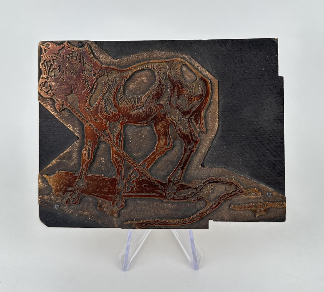 Joe De Yong Printing Block Plate: 3 5/8" by 4 5/8". Provenance: Ex Harry Andrew Jackson Collection. Joe (Joseph) Franklin De Yong (1894 - 1975) was active/lived in California, Montana, Missouri. Joe De Yong is known for Western painti