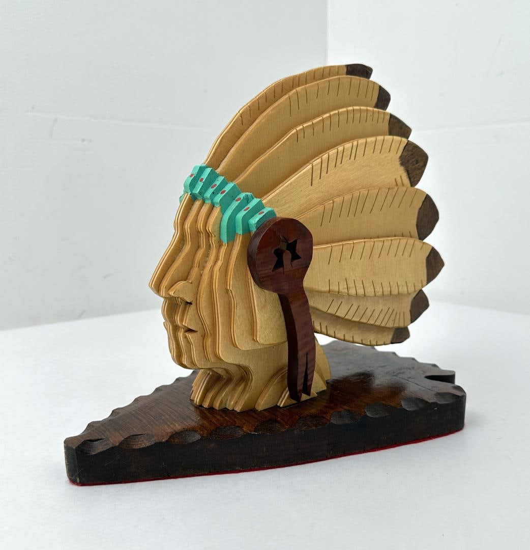 Native American Indian Wood Sculpture: 10 3/4" long, 9 1/4" tall.
