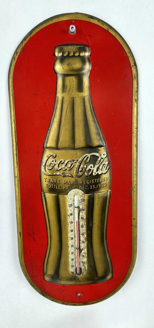 1938 Coca Cola Anniversary Gold Bottle Thermometer: Nice original piece.