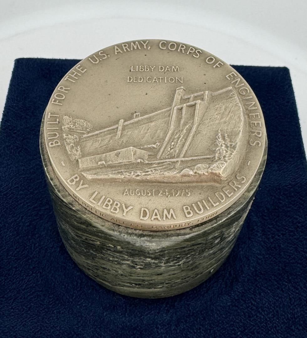 US Army Corps of Engineers Libby Montana Dam: Nice desk paperweight on marble. 1 7/8" tall, 2" diameter.