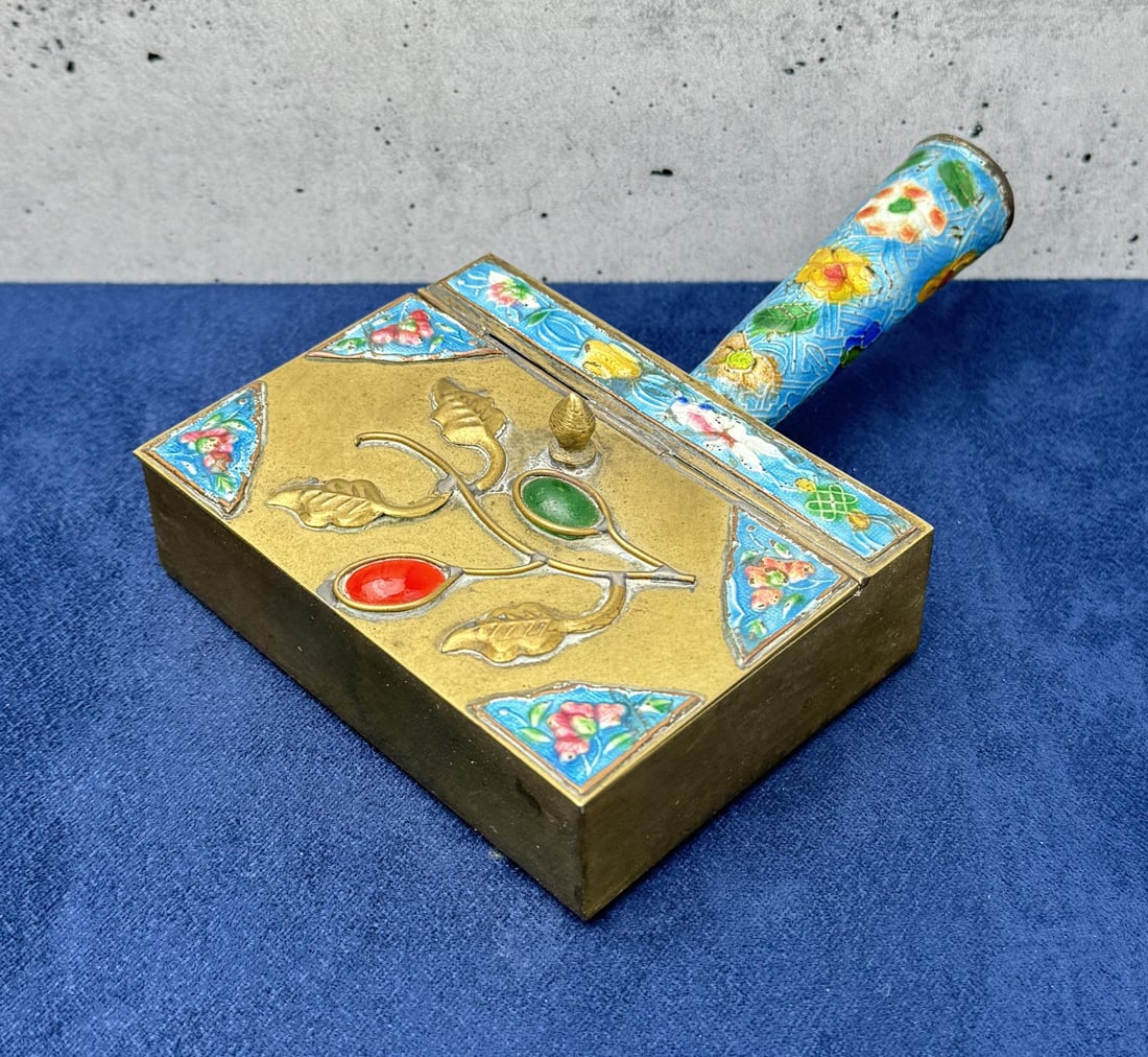 Antique Chinese Cloisonne Brass Silent Butler: 3 1/2" by 5 1/8".