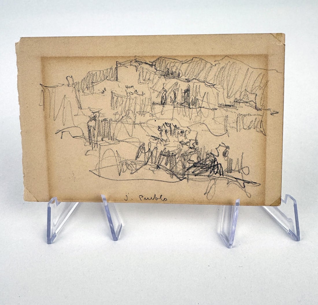 Eanger Irving Couse Native American Drawing: Title is J. Pueblo. 3 1/2" by 5 1/2". Came with the previous lot which was authenticated by Elizabeth A. Couse. Eanger Irving Couse (1866 - 1936) was active/lived in New Mexico, New York, Michigan / F