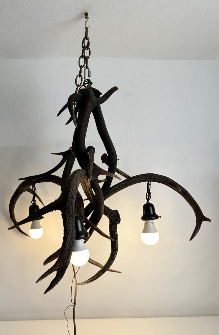 Black Forest German Stag Horn Chandelier: 30" by 34 1/2".