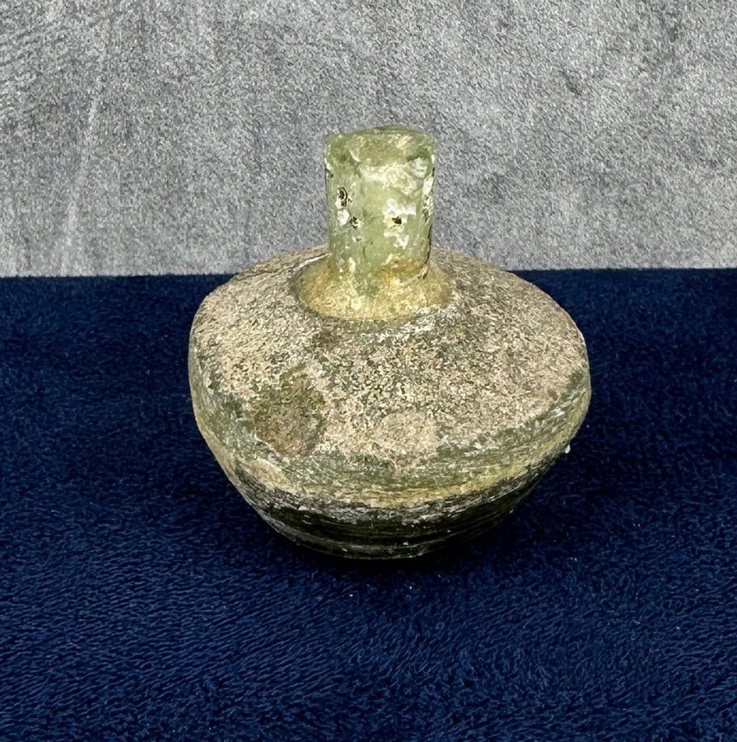 Time of Christ Ancient Roman Bottle: 1 1/2" tall by 1 1/4" in diameter. 28.6 grams