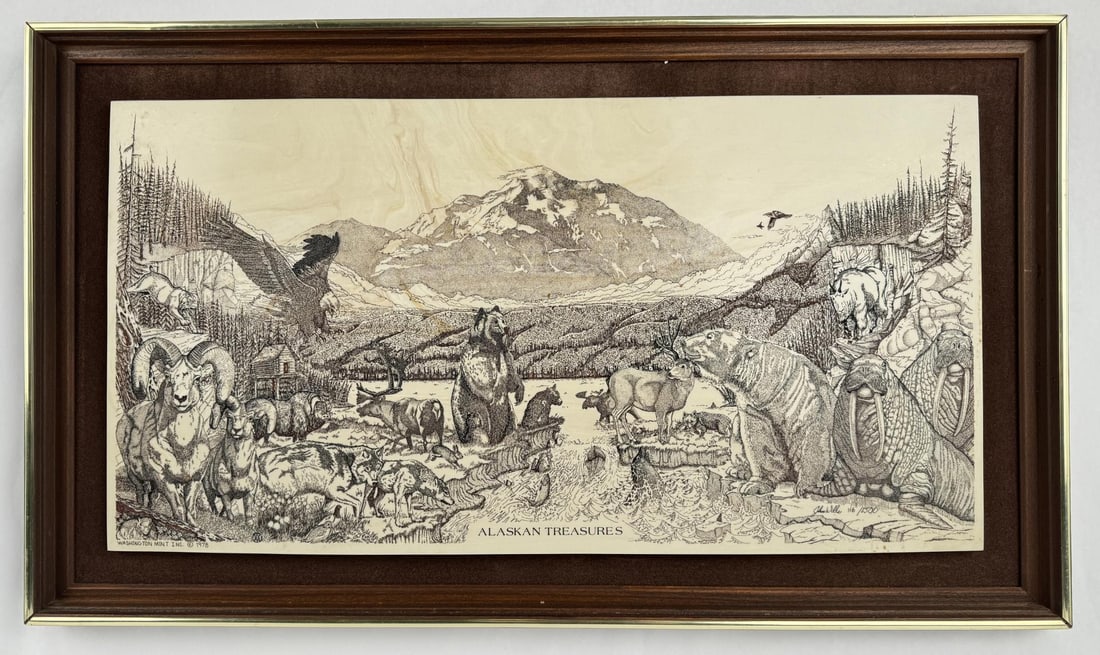 John Wills Alaskan Treasures Cultured Marble: Measures 31 1/4" by 18 1/4" framed. 116 of 1500