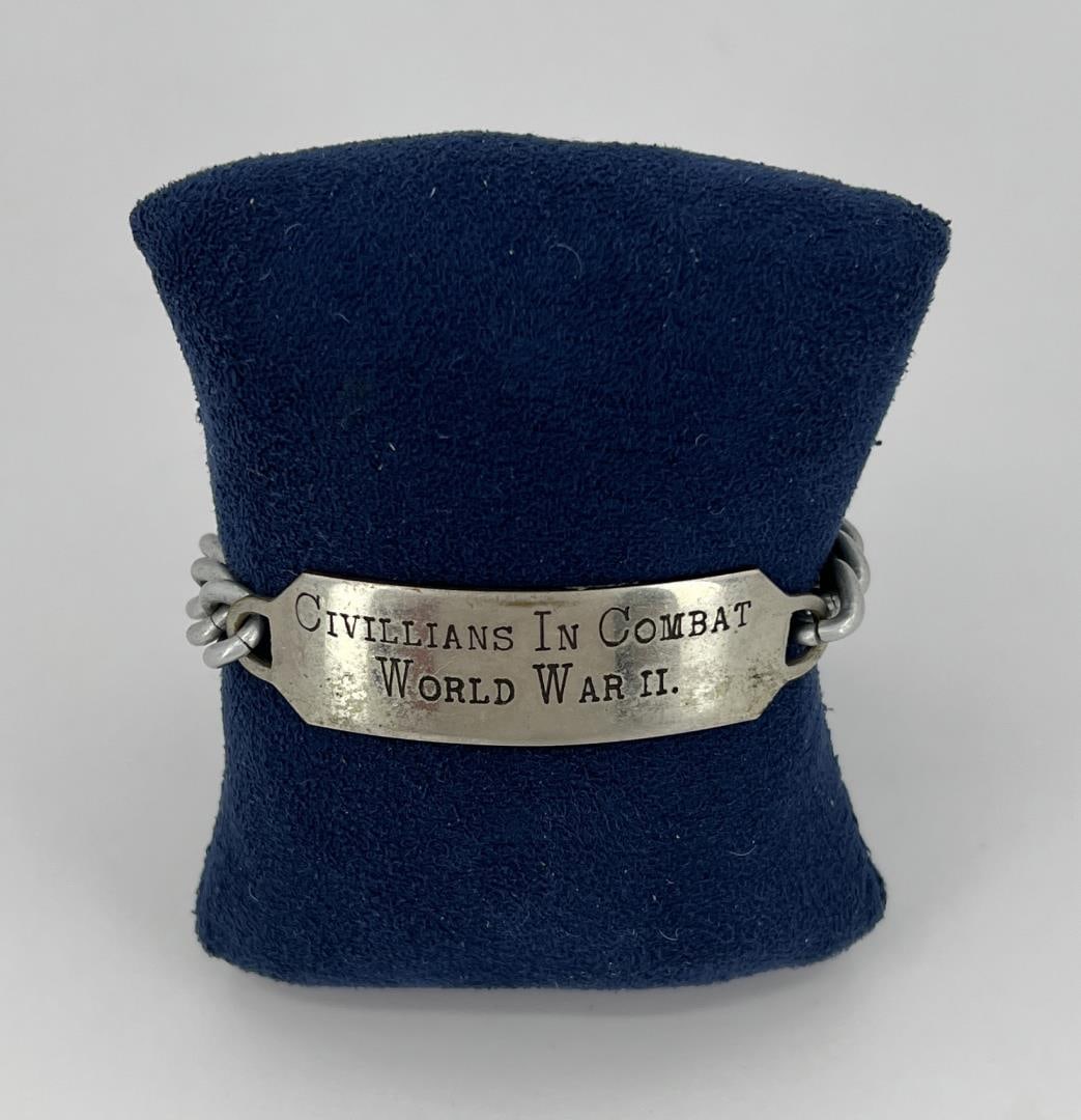 W.P. Moncure Civilians In Combat WW2 ID Bracelet: Open length is 6 3/4". Walker Peyton Moncure (1877-1964) was a rancher, petroleum investor, and owner of a general store in Busby, on the Northern Cheyenne Indian Reservation in southeastern Montana. 