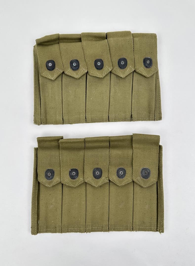 Lot of 2 WW2 Thompson 5 Cell Magazine Pouches: Nice grouping.