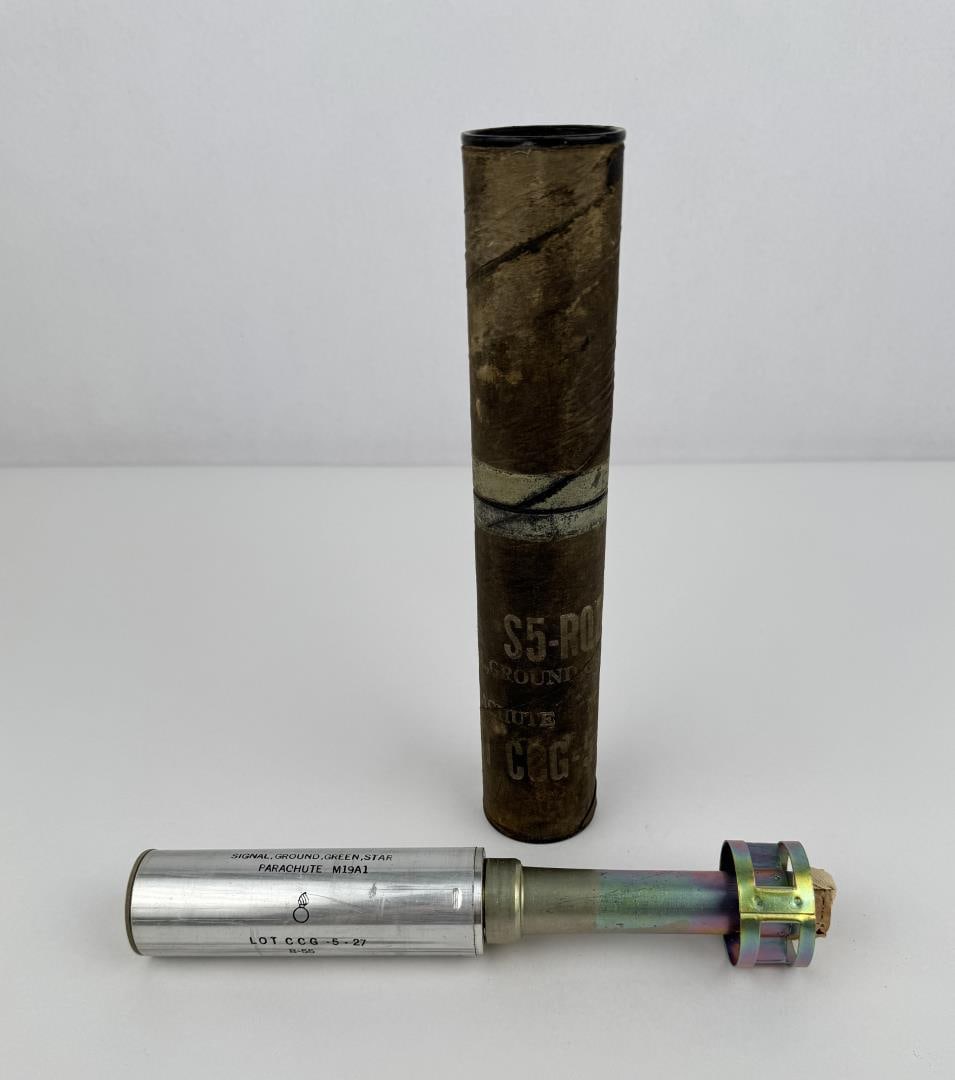 Korean War Smoke Grenade Parachute Signal: Dated 1955, unused.