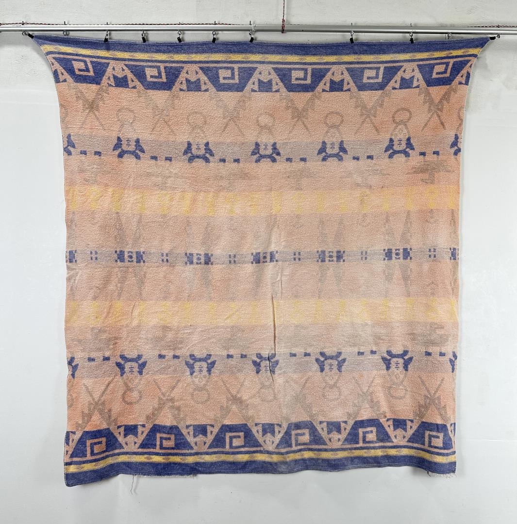 Antique Indian Teepee Camp Blanket: 57" by 62".