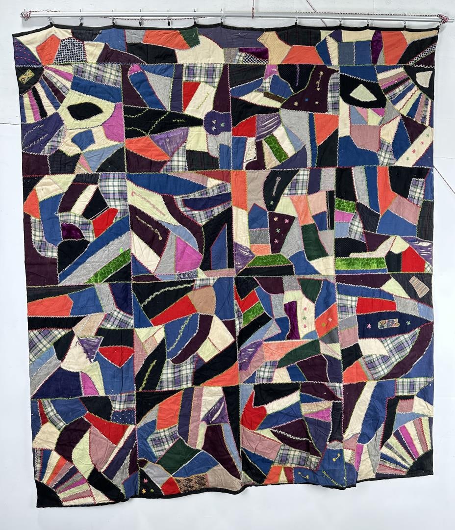 Antique Folk Art Crazy Quilt: 79" by 89 1/2".