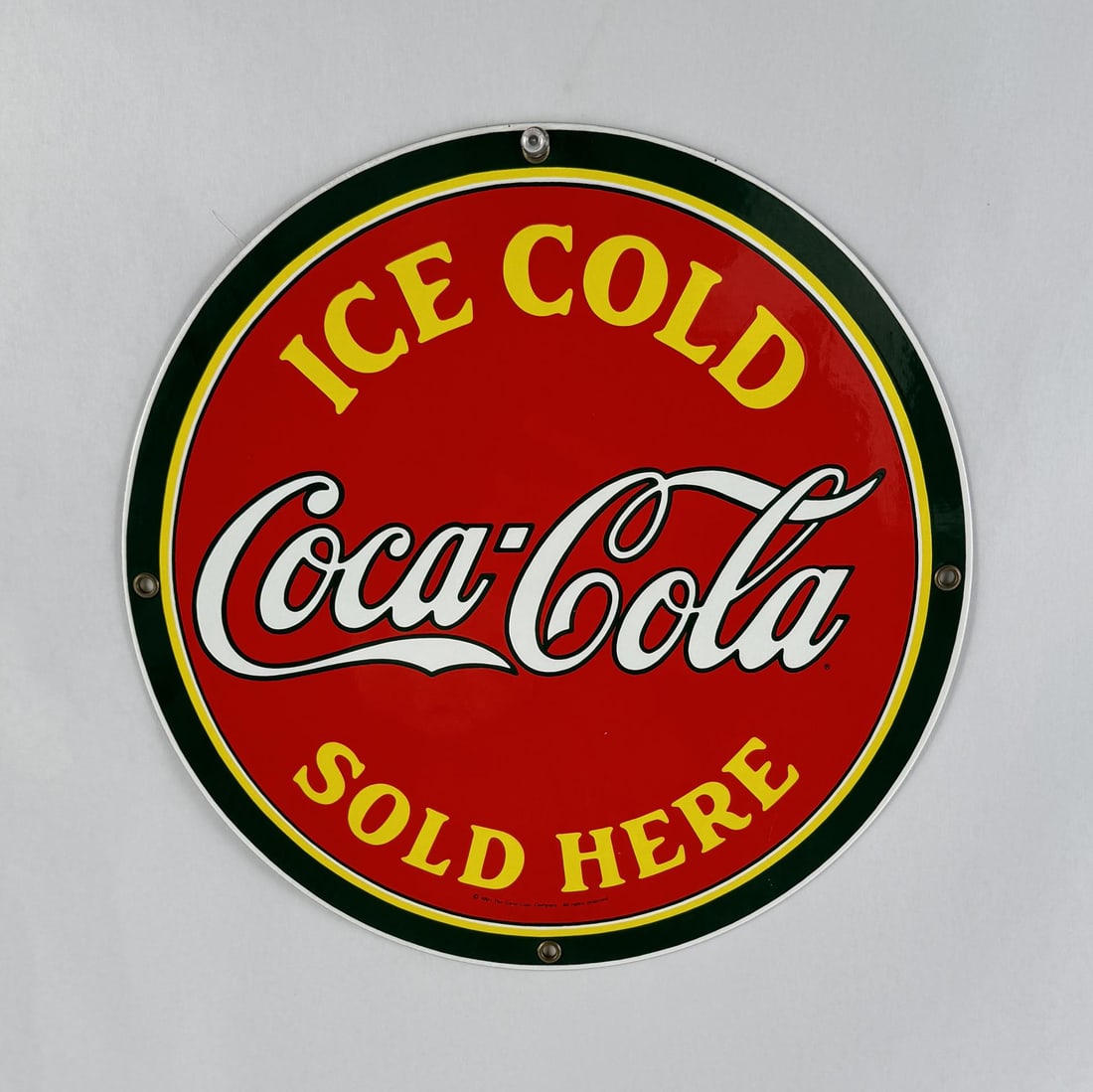 1991 Coca Cola Porcelain Sign Andy Rooney: 11 1/4" in diameter