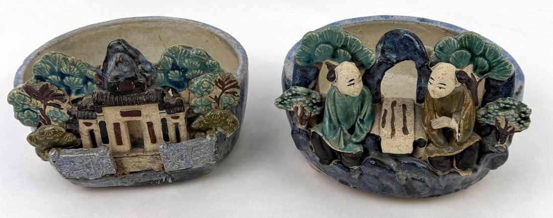 Chinese Glazed Earthenware Shiwan Ware Planters: 2 nice planters. 7 1/2" in diameter by 5 1/4" tall.